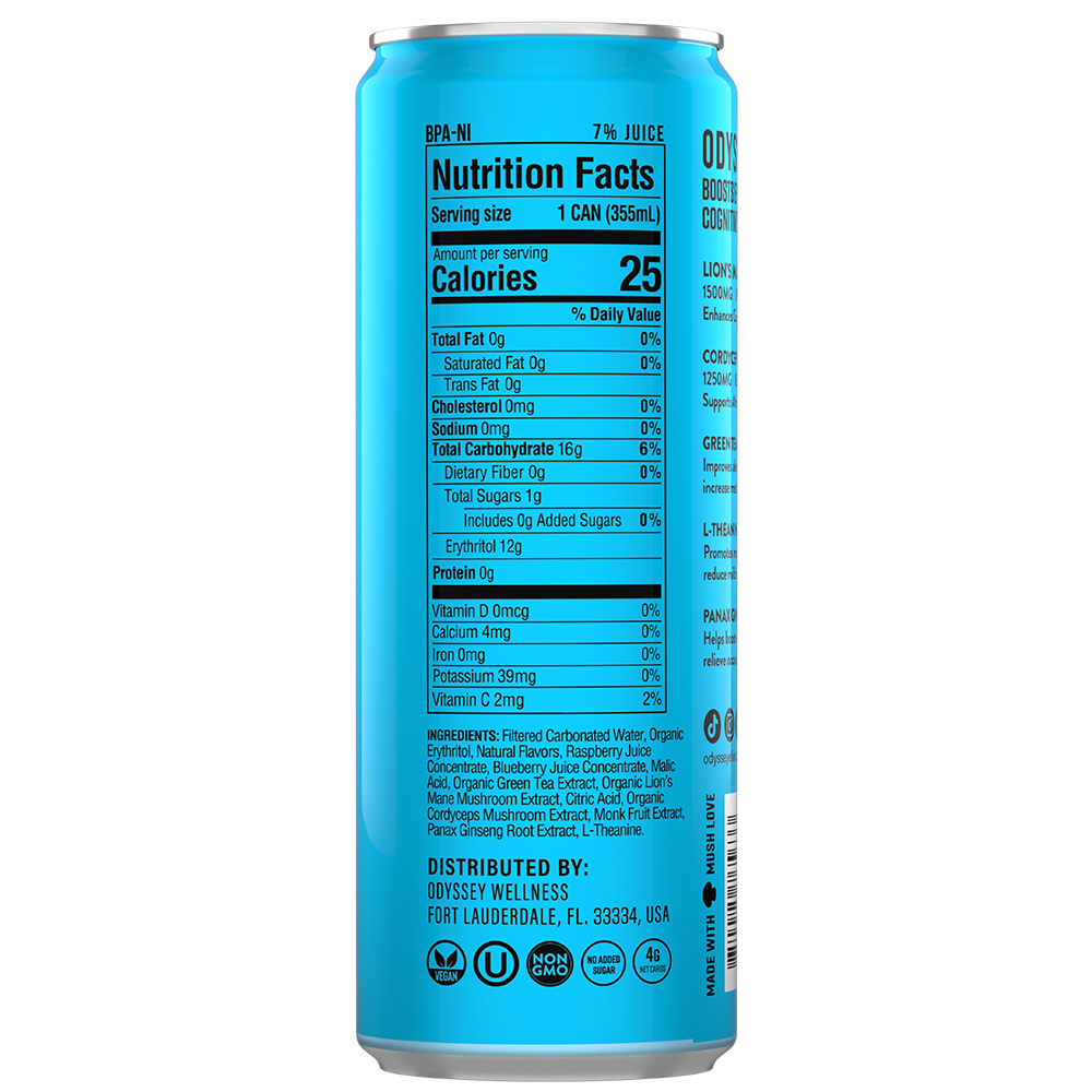 Blue Raspberry 222 Sparkling Energy Drink - 222mg Caffeine - 12 Pack