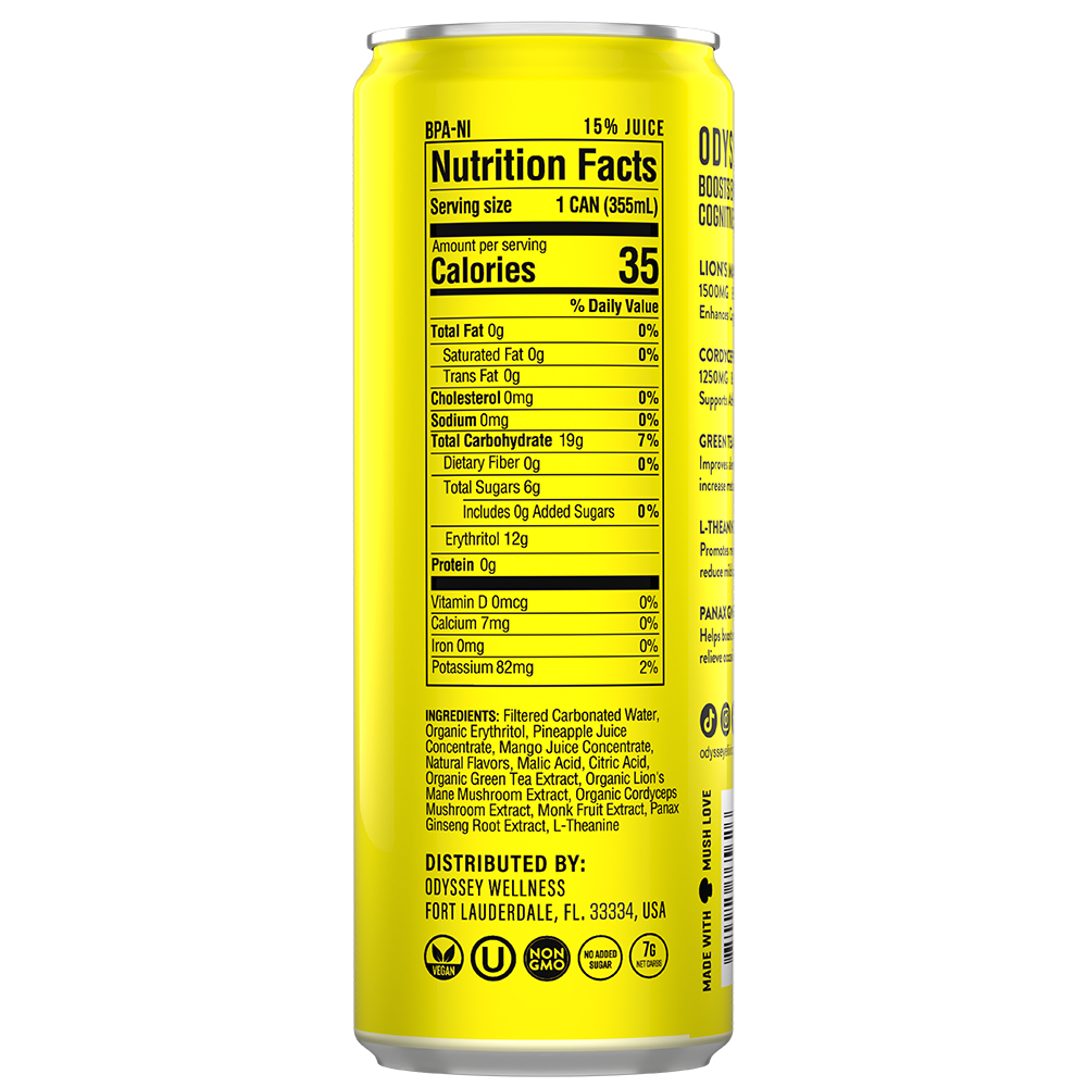 Pineapple Mango 222 Sparkling Energy Drink - 222mg Caffeine - 12 Pack