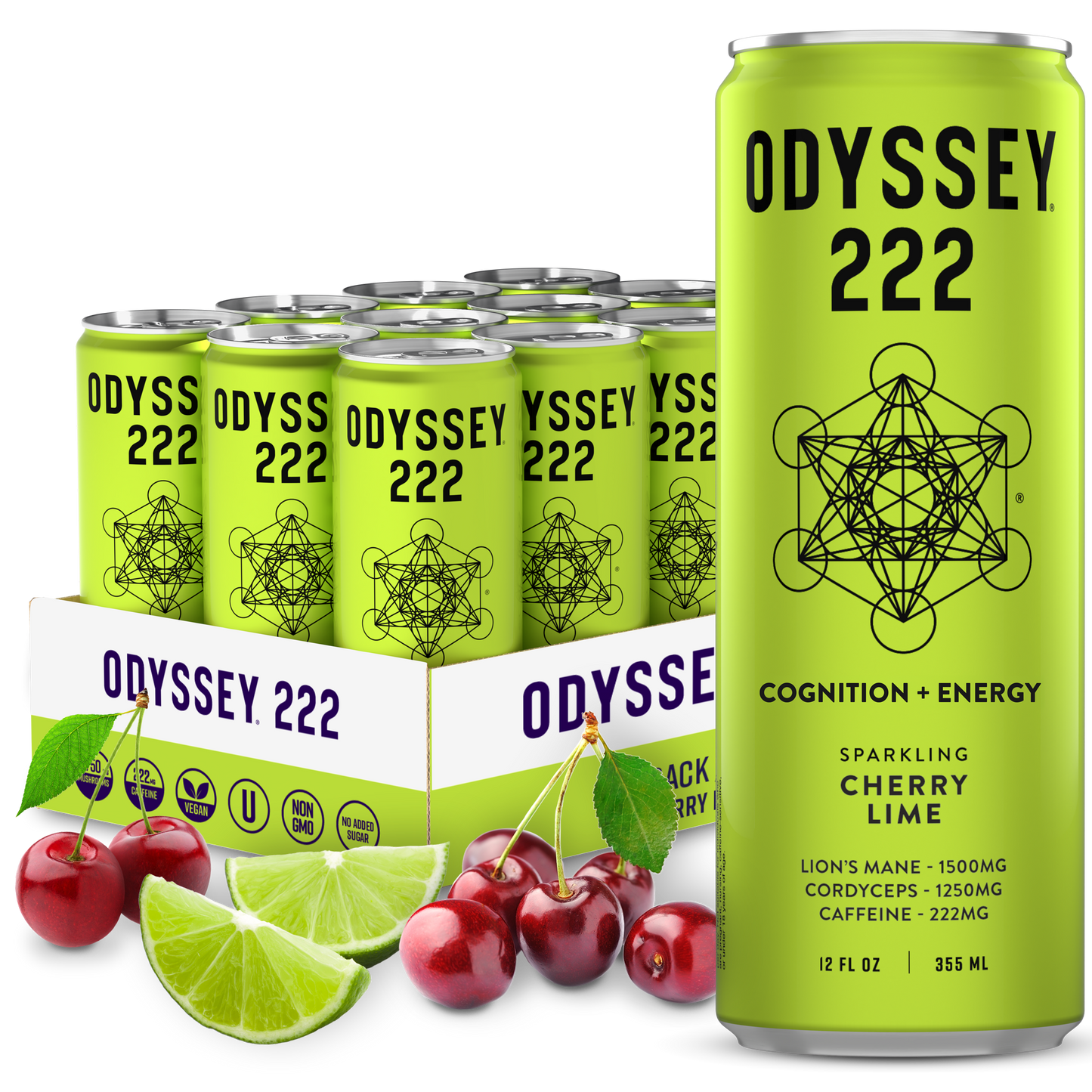 Cherry Lime 222 Sparkling Energy Drink - 222mg Caffeine - 12 Pack