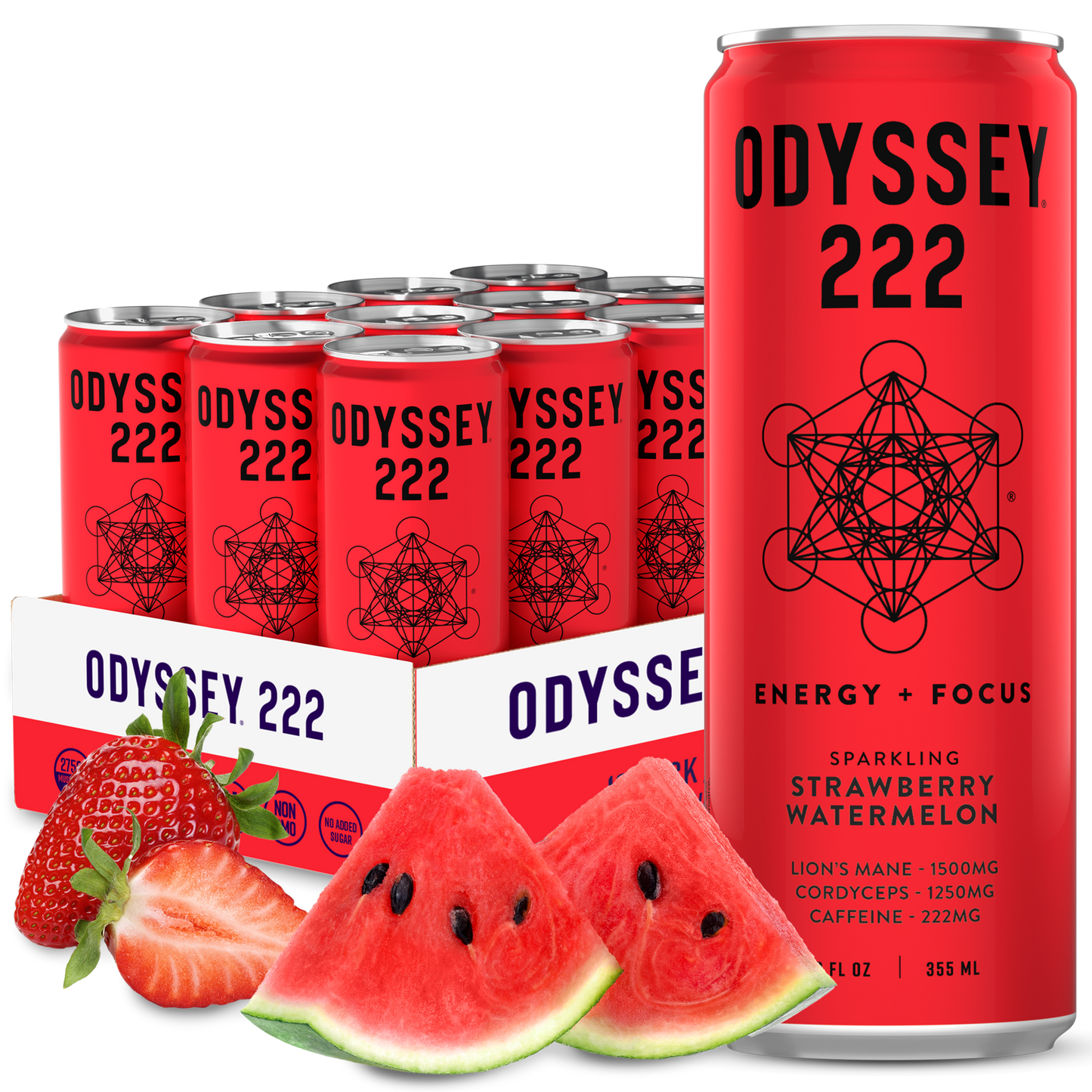 Strawberry Watermelon 222 Sparkling Energy Drink - 222mg Caffeine - 12 Pack