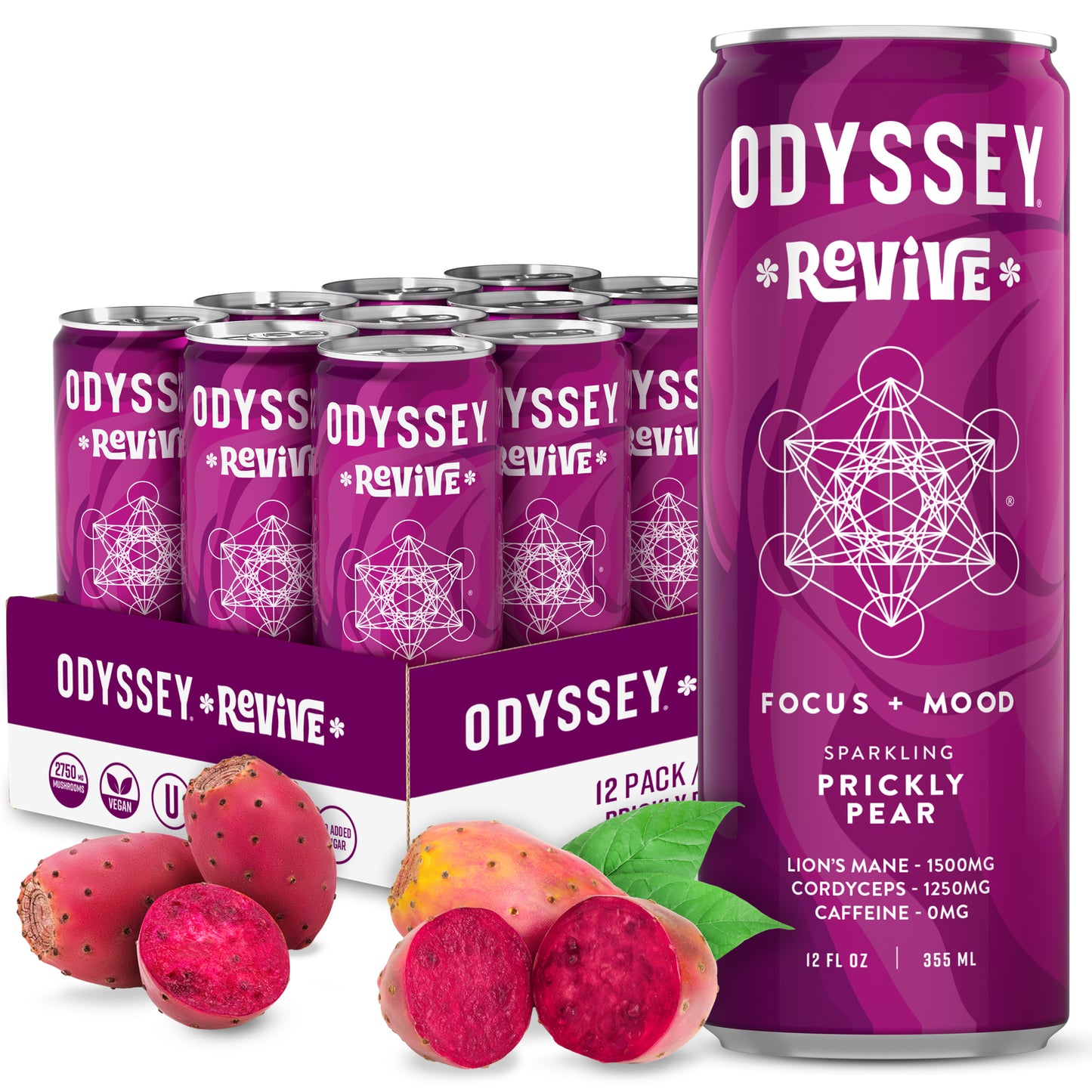 Prickly Pear Revive Sparkling Mood & Hydration Drink - Caffeine Free - 12 Pack