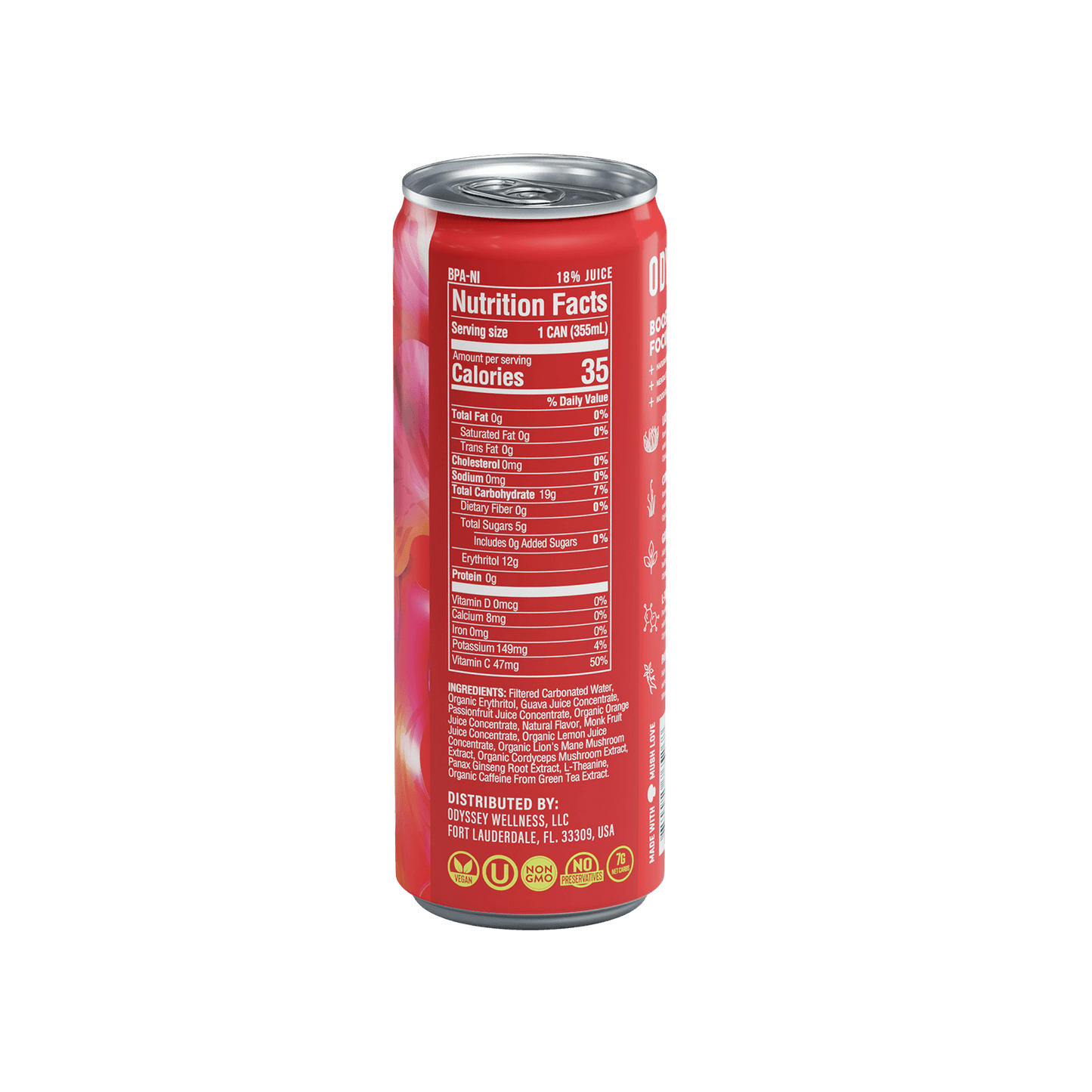 Passion Fruit Orange Guava Core Sparkling Energy Drink - 85mg Caffeine - 12 Pack