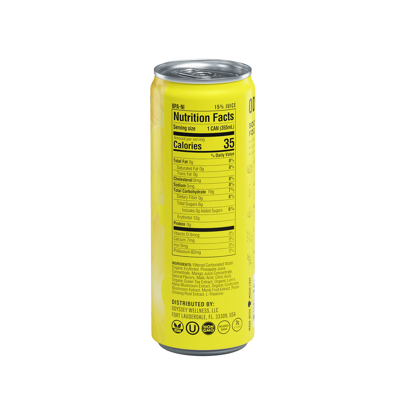 Pineapple Mango 222 Sparkling Energy Drink - 222mg Caffeine - 12 Pack