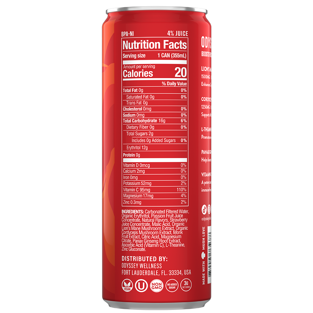 Strawberry Passion Fruit Revive Sparkling Mood & Hydration Drink - Caffeine Free - 12 Pack