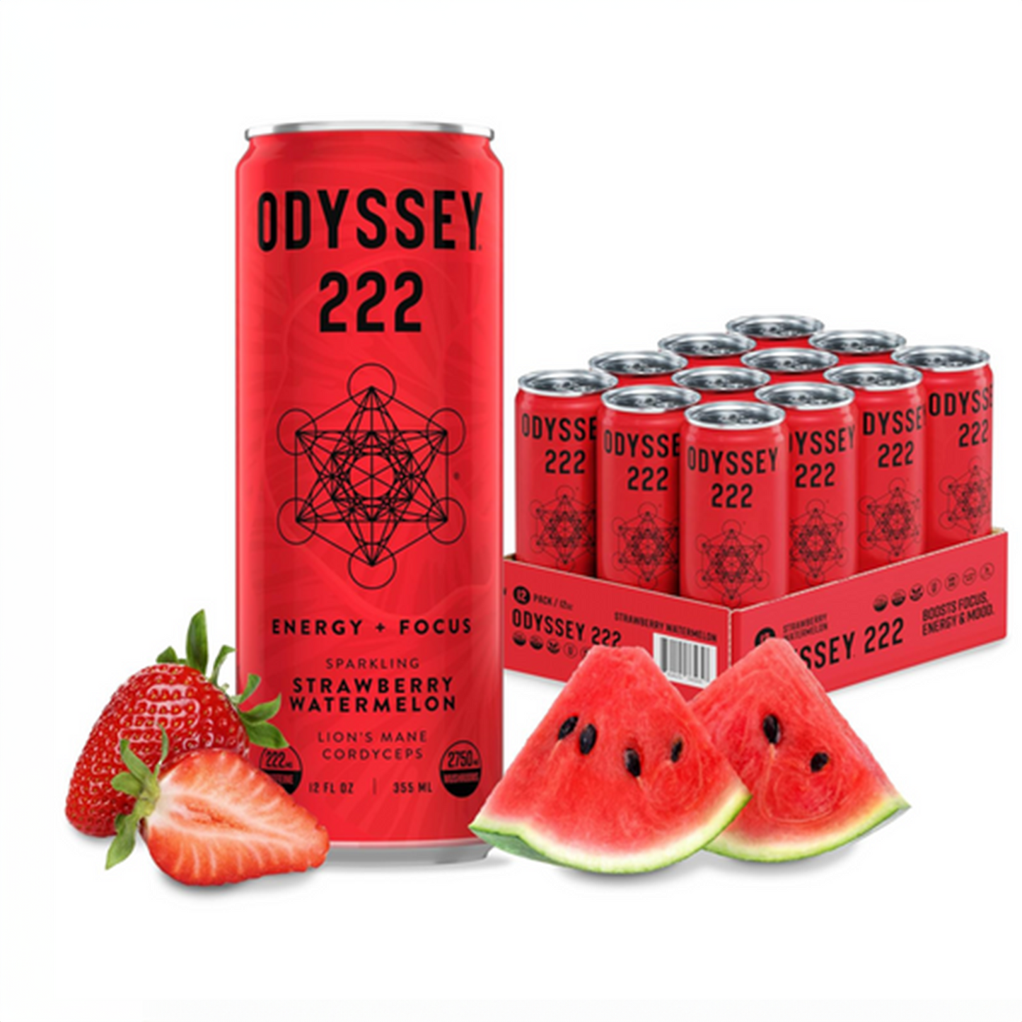 Strawberry Watermelon 222 Sparkling Energy Drink - 222mg Caffeine - 12 Pack