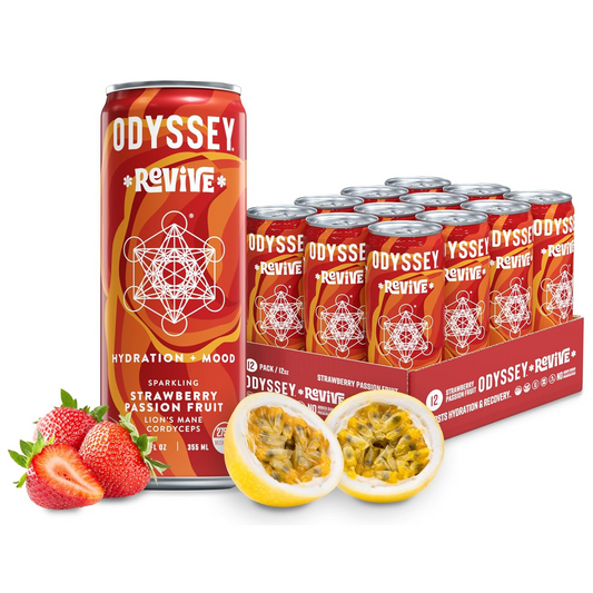 Strawberry Passion Fruit Revive Sparkling Mood & Hydration Drink - Caffeine Free - 12 Pack